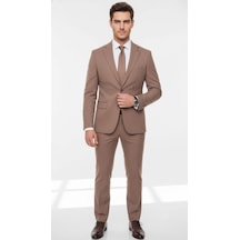 Erkek Slim Fit Mikro Desenli Takım Elbise 2 Düğmeli Çift Yırtmaçlı Modern Ceket Pantolon Takım Vizon Erkek Slim Fit Mikro Desenli Takım Elbise 2 Düğmeli Çift Yırtmaçlı Modern Ceket Pantolon Takım Vizon