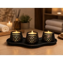 3d Baskı Dekoratif Mumluk Seti - Desenli Tealight Ve Masaüstü Aydınlatma Objesi-siyah Çok Renkli
