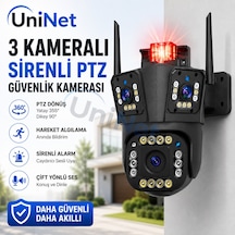 Uninet 5mp Üç Kameralı Wifi Ptz Güvenlik Kamerası 355 /90 Dönebilen Kamera , Akıllı Takip, Dijital Zoom, Siren Ve Ip Dış Mekân