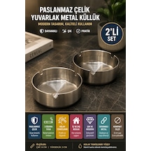 2'li Set Paslanmaz Çelik Metal Küllük 8 Cm Yuvarlak Masaüstü Küllük Mat Gümüş Dekoratif Modeli