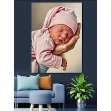 Ahşap Tablo Avuçta Uyuyan Bebek Resmi