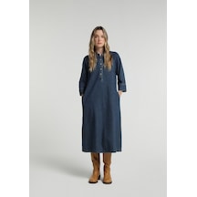 Colin's Colins Oversize Fit Düz Kadın Dark İndigo Denim ¾ Kol Elbise Cl1082843 Q1.v1 Dn45232