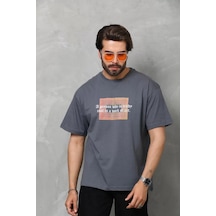 Assema Erkek Baskılı T-shirt Kısa Kol Bisiklet Yaka Regular Fit Rahat Kalıp Tişört - Füme Çok Renkli