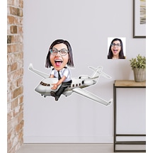 Kişiye Özel Bayan Kaptan Pilot Karikatürlü Duvar Sticker 50X70Cm