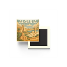 Cezayir - Algeria - Paper Cut Art - Baskılı Buzdolap Magneti Kare - 9x9 Cm