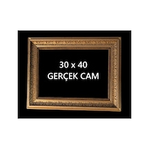 30x40 Poster Resim Evrak Çerçevesi Gerçek Cam Gold İşlemeli Gold