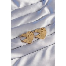Ezoconcept 316l Çelik Gold Renk Çizgili Plaka Tasarımlı Kalp Küpe Çok Renkli