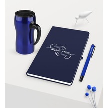Kişiye Özel İsimli Lacivert Defter Kalem Mavi Termos Mug Seti - 3