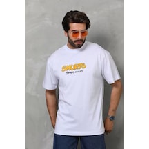 Epilons Zenda1125 Unisex Bisiklet Yaka Baskılı Oversize T-shirt - Beyaz Zenda478 Siyah