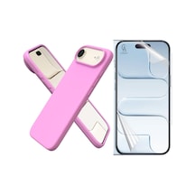 Apple Uyumlu iPhone 17 Air Içi Kadife Lansman Kılıf Ve Seramik Tam Kaplayan Cam Ekran Koruyucu Açık Pembe