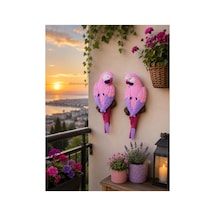 Amazon Papağan Çifti Duvar Süsü Balkon, Bahçe Ve Teras Dekoru Pembe