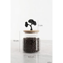 Mat Siyah Ginkgo Figürlü 3 Lü Cam Kavanoz Seti Bambu Kapaklı 635 Cc Saklama Kabı 6998
