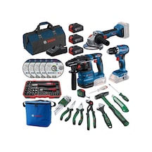 Bosch Gsr 18v-45 + Gws 18v-8 + Gbh 18v-22 3x18v 4.0ah Akülü Kombo Kit + 66 Parça El Aleti Seti + Termos Çantalı