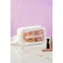 Porsima 3140-1 Şeffaf - Beyaz Seyahat Ve Makyaj Çantası Su Geçirmez Organizer Washbag 21x13cm