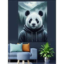 Ahşap Tablo Yağmurdaki Kapüşonlu Panda
