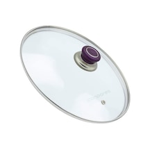 Tencere Sahan Tava Cam Kapağı Kapak 32 Cm Mor Tutma Tepesi