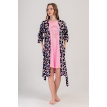 Yake Store Kadın P.suprem Kısa Kol Tunık+ 3/4kol Sabahlık Takım - Rosebloom Pembe