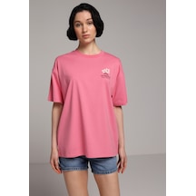Colin's Colins Relax Fit Yuvarlak Yaka Baskılı Kadın Pembe Kısa Kol Tişört Cl1080038 Q1.v2 Pın