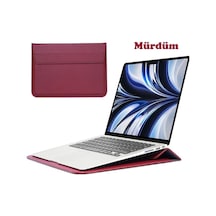 Apple Uyumlu MacBook Air M2 15 Inç 2023 M2 Çip A2941 Deri Mıknatıslı Çanta Stantlı Şık Tasarım Mürdüm