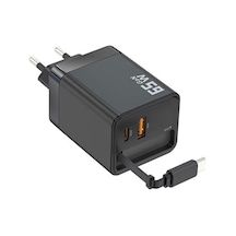 65w Süper Hızlı Şarj Cihazı Dahili Type-c Kablo Usb-c & Usb-a Çıkış Çoklu Cihaz Desteği
