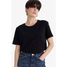 Defacto Regular Fıt Düz Premium Siyah Kadın T-shirt A9428ax/bk81 Siyah