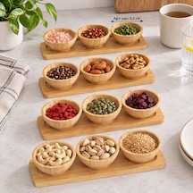 Bambu Üçlü Sosluk Stantlı Dörtlü Set Kahverengi