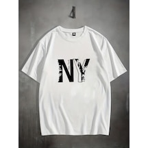 Unisex Newyork Baskılı Oversize Tshirt Beyaz