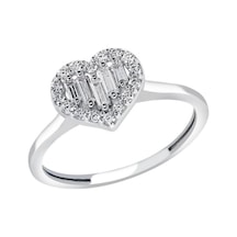 Diamond Line - Gülaylar - Beyaz Altın 8 Ayar Kalp Yüzük (527743629)