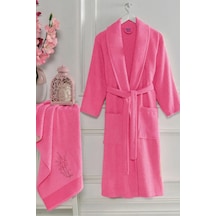 Eponj Home Bornoz - Nakışlı Havlu Seti Cora Fuşya L/xl+45x85cm Fuşya