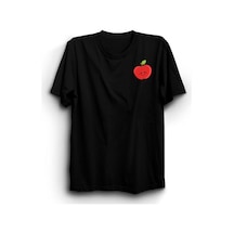 Elma Meyve Baskılı Unisex %100 Pamuk Siyah T-shirt SIYAH