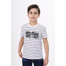 Toontoy Kids Toontoy Erkek Çocuk Baskılı Bisiklet Yaka Kısa Kollu Çizgili Tişört Lacivert