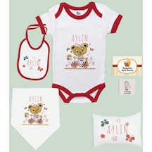 Bk Kids Kişiye Özel İsimli 6 Parça Kırmızı Bebek Body Zıbın Battaniye Ve Yastık Hediye Seti, Yeni Doğan Bebek Giyim Hediyesi-2