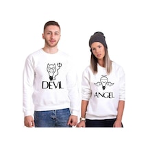 Tshirthane Devil Angel Sevgili Kombinleri Unisex Sweatshirt Kırık Beyaz