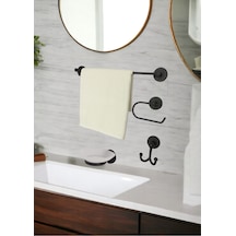 Banyo Aksesuar Seti, Siyah, Düz Havluluk Tuvalet Kağıtlığı, Bornozluk,sabunluk- Mat Siyah Siyah