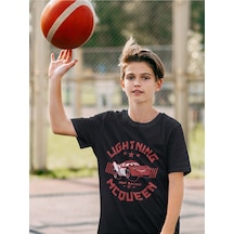 Sevbano Lightning Mcqueen Baskılı Unisex Şimşek Arabalar Çizgi Film Çocuk Siyah