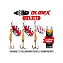 Fishack Glidex 3'lü Döner Kaşık Seti + Klima Bombası - Silver Ladybug 5 Gr No:2 + Silver Ladybug 7 Gr No:3 + Silver Red 5 Gr No:2