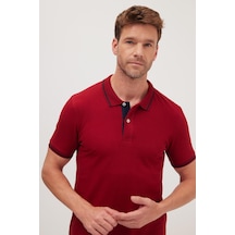 Tudors Erkek Slim Fit Dar Kesim %100 Pamuk Yumuşak Dokulu Serin Tutan Kumaş Düz Pike Bordo Polo Yaka Tişört-42252 Bordo