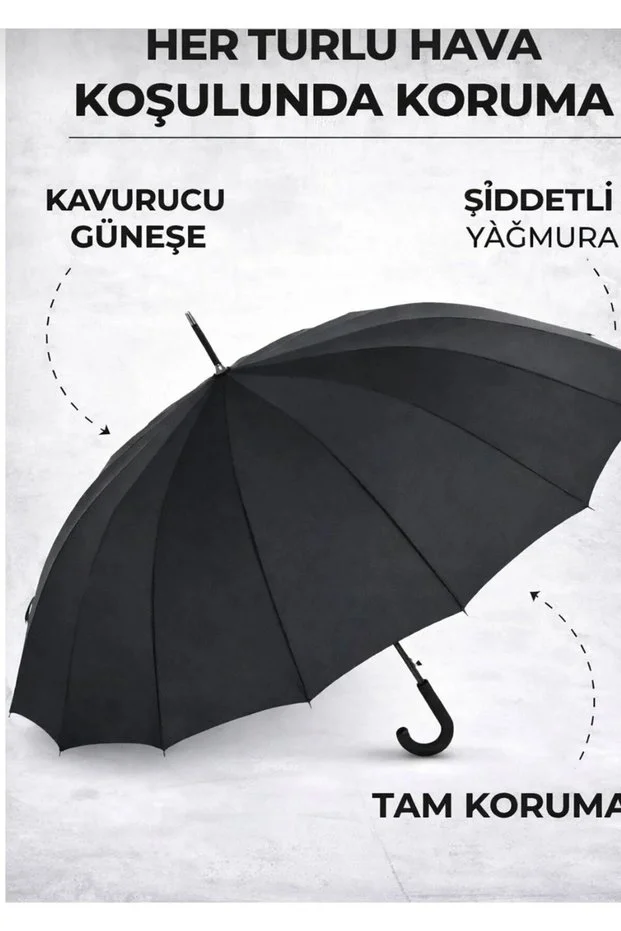 Baston 8 Telli Fiber Şemsiye Siyah