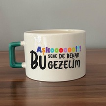Aşkoooooo Baskılı Yeşil Kulplu C Fincan