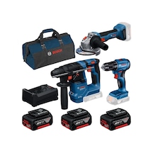Bosch Professional GBH 18V-18 + GSR 185-LI + GWS 18V-8 + Kanvas Çanta + 3x18V 3.0AH Akülü Set