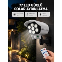77 Led'li Güneş Enerjili Güvenlik Lambası Ve Kukla Kamera Hareket Sensörlü, 2400mah Pilli - Lisinya