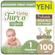 Baby Turco Doğadan Ekonomik Fırsat Paketi Pofuduk Bebek Bezi 1 Numara Newborn 100 Adet