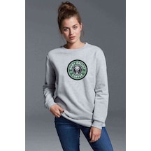 I Am Groot Coffee Baskılı Gri Kadın Sweatshirt