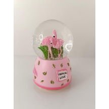 Kar Küresi Işıklı Müzikli Plamingo Tasarımlı Kar Küresi Biblo Seviğili Arkadaş Dogum Ğünü