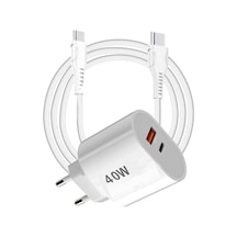 Tonex 40w Usb-a + Type-c 2x Çıkışlı Type-c To Type-c Kablolu Şarj Aleti Beyaz