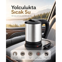 Seyahat İçin 12v Elektrikli Su Isıtıcı Paslanmaz Çelik Gövdeli Pratik Kettle