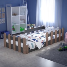 Montessori Karyola Antrasit  Açık Ceviz 90x190 Yatak Uyumlu Oval Kesim Çocuk Yatağı TLP516
