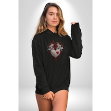 Robot Kalp Atardamar Kadın Erkek Siyah Kapüşonlu Sweatshirt Hoodie Siyah