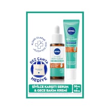 NIVEA Sivilce Karşıtı Derma Skin Clear Dengeleyici Serum 30 ML + Arındırıcı Gece Kremi 40 ML + Çanta