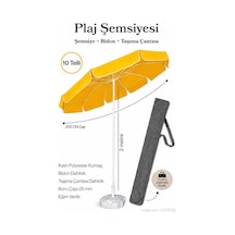 Plaj Şemsiyesi Sarı 200 Cm Çap / 10 Telli + Bidon + Taşıma Çantası Dahil